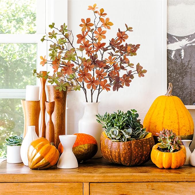 3 Pcs Fall Faux Greenery Stems, Artificial Fall Stem Branches Autumn Leaves with Stems Faux Fall Plants for Vase Home Festival Centerpieces Thanksgiving Fall Decor - Image 4