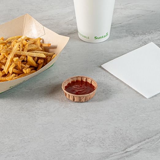 Restaurantware-Sustain 1 Ounce Portion Cups, 100 Disposable Condiment Cups - Compostable, Versatile, Kraft Paper Sample Food Cups, Stylish, For Serving Dips, Jams, Sauces, Nuts, And More - Image 3