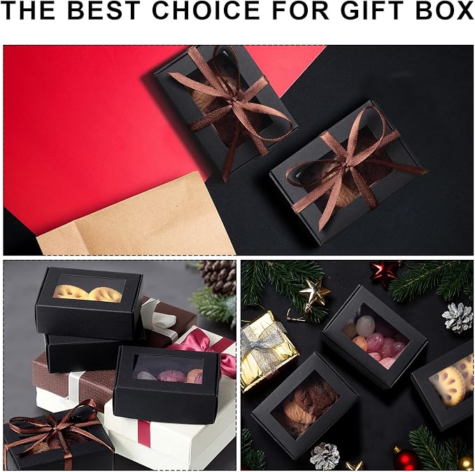Zonon 60 Pcs Soap Boxes for Homemade Packaging, Mini Kraft Boxes with Window for Bakery Candy Soap Making Gift Packaging, 3.7x2.6x1.4 Inch (Black) - Image 6