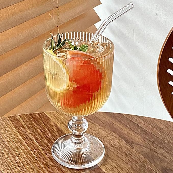 Vintage Glassware Water Goblets Drinking Clear Wine Glasses set of 6 Embossed Drinkware Stemware 13 oz for Wedding Party Bar Christmas