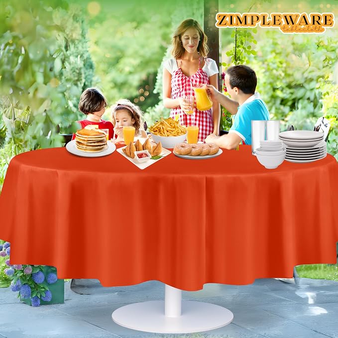 ZIMPLEWARE Premium Orange Plastic Table Cloth Disposable (12 Pack) Round Tablecloth (84in) Party Table Cloths Disposable, Perfect Table Cloth Round Cover for Any Table Up to 6 Feet - Image 6