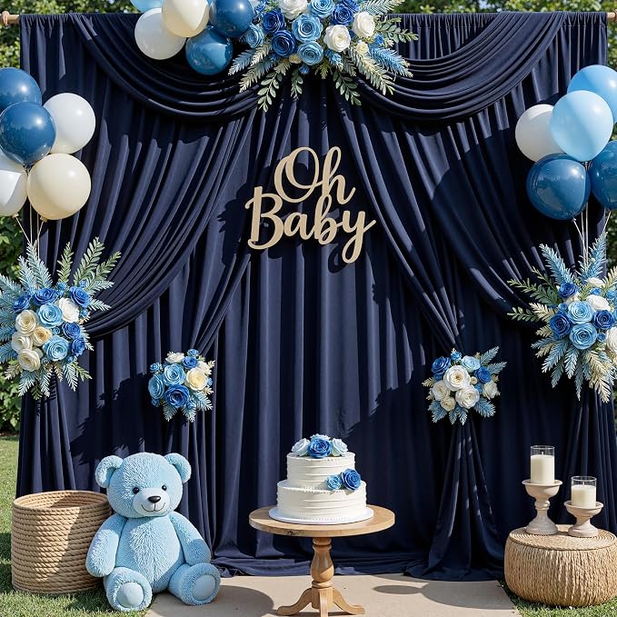 10x10ft Navy Blue Backdrop Curtains for Parties, 2 Panels 5x10ft Wrinkle-Free Polyester Background Curtains for Wedding, Birthday, Baby Shower,Graduation, Decorations - Image 2