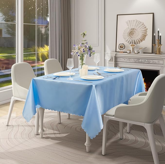 1 Pack Square Satin Tablecloth 52 x 52 Inches Table Cover, Bright Overlay Table Cloth Silky Smooth Fabric Tablecloth Table Decor for Wedding Banquet Table Decoration, Light Blue