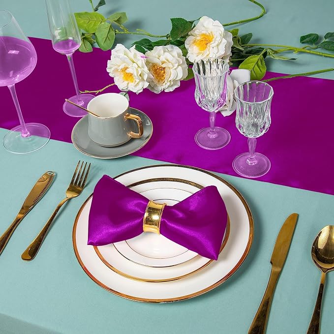 SI Pack of 5 Wedding 12 x 108 inch Satin Table Runner for Wedding, Decorations for Graduations, Engagements, Birthday Parties, Banquets, Runners fit Rectangle, Round Table - Red Violet - Image 5