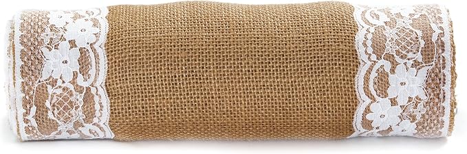 MDS 10 PCS 100% Natural Burlap Table Runners 12" x 108" with Lace, Rustic Farmhouse Country Vintage Boho Jute Runner for Wedding Reception Birthday Party Home Kitchen Dining Coffee Table Decoration - Image 3