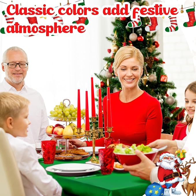 Patelai 12 Pcs Christmas Disposable Plastic Tablecloth for Rectangle Tables 54 x 108 Inch Waterproof Table Cover for Christmas Parties and Decorations (Gold,Red,Dark Green) - Image 6