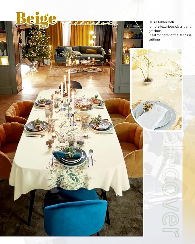 Showgeous 60x102 Inch Beige Rectangle Tablecloth 6 Pack Fit 6FT Table | Stain Rectangule Polyester Table Cloth Wrinkle Resistant Washable Fabric Table Covers for Wedding Dining Parties - Image 3