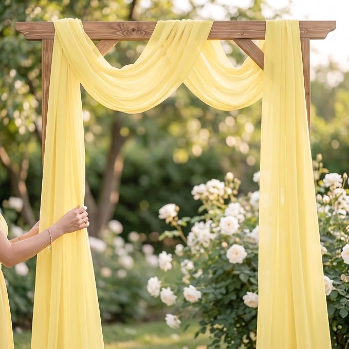 AMZLOKAE Yellow Chiffon Wedding Arch Draping 18FT 2 Panels Sheer Fabric - Image 2