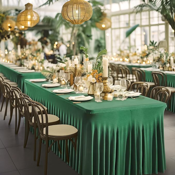 6 Packs Green Table Clothes for 8 Foot Rectangle Tables, Wrinkle Resistant Stretch Spandex Table Covers Fitted Tablecloth with Skirt for Easter Event Banquet Wedding Birthday Party - Image 5