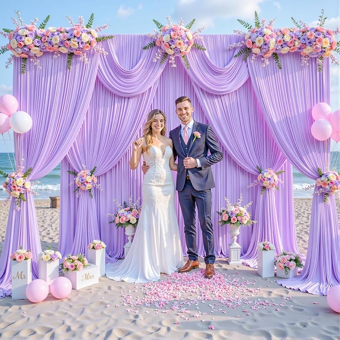 10ft x 7ft Lavender Backdrop Curtain for Parties Wedding Light Purple Wrinkle Free Backdrop Drapes Panels for Baby Shower Birthday Party Photo Photography Polyester Fabric Background Decoration - Image 9