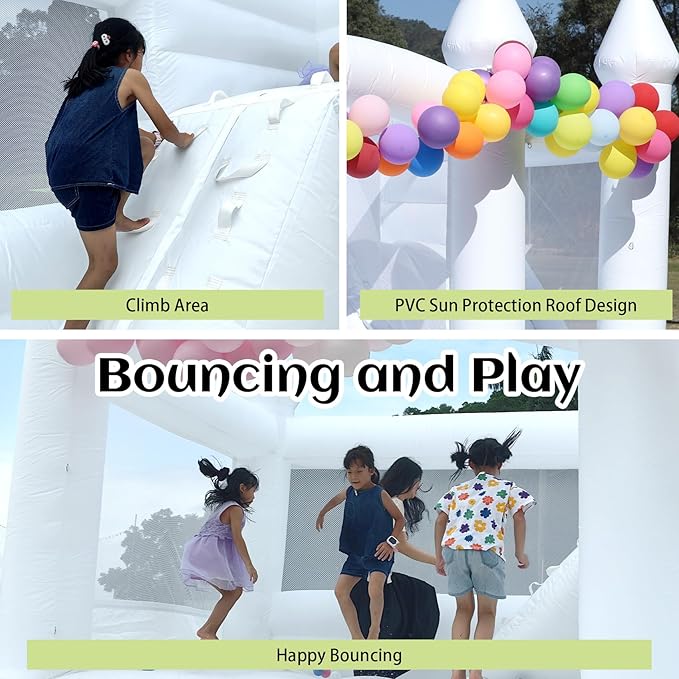 White Bounce House for Adults Kids,13.12FT Heavy Duty 100% PVC Commercial Bounce House with Big Slide and Ball Pit for Backyard,Birthday Party,Wedding,Outdoor Game with 950w Blower