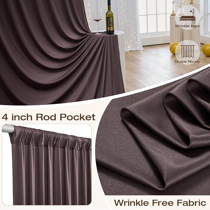 10 Panels 5x20ft Brown Ceiling Drapes for Wedding Parties, Wrinkle Free Thick Polyester 20ft Extra Long Wedding Draping Brown Ceiling Curtains Arch Drapery for Birthday Party Canopy Tent Decor - Image 2