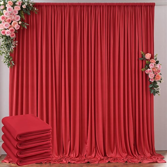 Outpain 20 ft x 8 ft Red Backdrop Curtain Panels, 4 Panels 5 ft x 8 ft Wrinkle Free Polyester Photography Backdrop Drapes, Wedding Party Home Decoration Supplies by Outpain