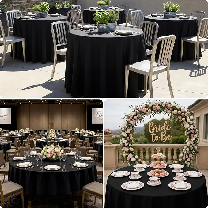 12 Pack Black Round Tablecloths 90 Inch | For 3Ft-5Ft Round Table, Wrinkle Resistant Table Cloth, Washable Polyester Fabric, For Wedding Party Banquet Buffet Camping - Image 7