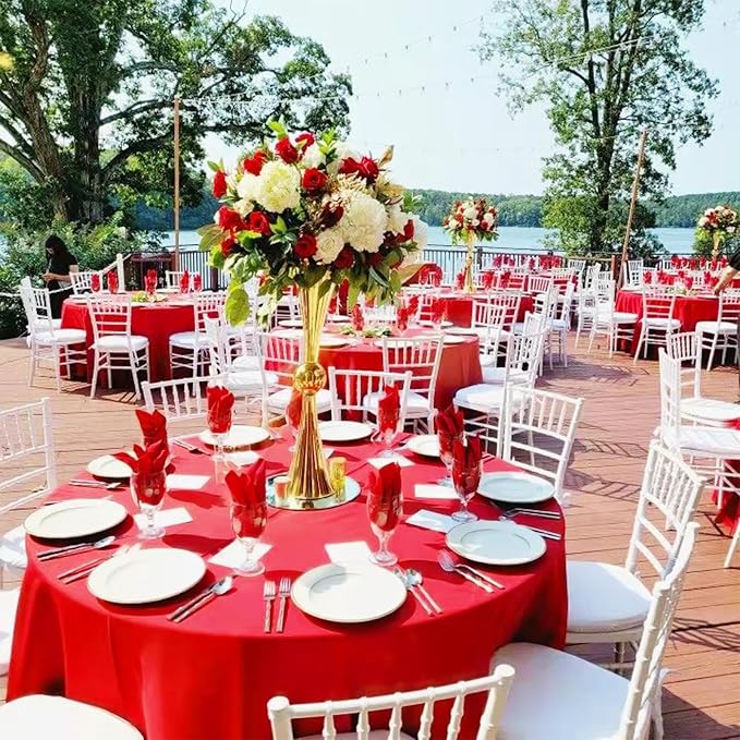 12 Packs 90 Inch Red Round Polyester Tablecloths | Table Cover for Round Tables, Stain and Wrinkle Resistant Washable Table Cloth, Perfect for Wedding Banquet Parties - Image 4