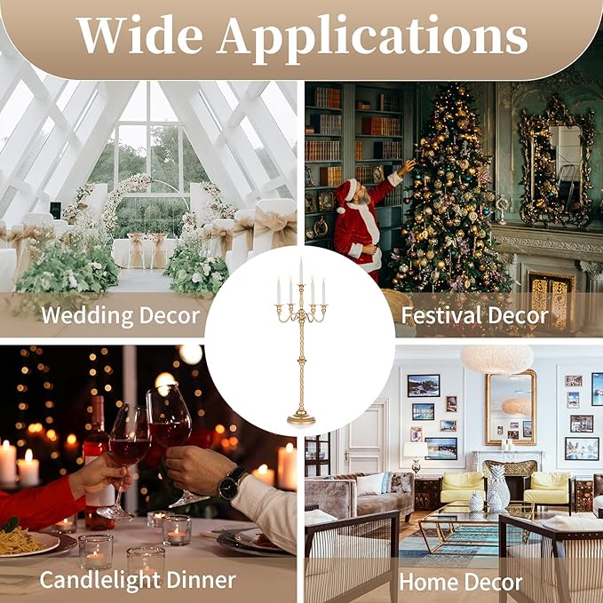 Sziqiqi Floor Candlestick Holder Gold Candelabra - 35inch Tall Candlestick Holders for Taper Candles Candle Sticks Holder Decor for Wedding Table Centerpiece Anniversary Ceremony 2pcs