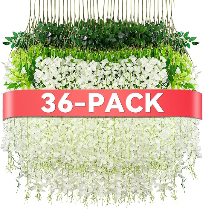 Alotiki Wisteria Hanging Flowers,36 Pack Fake Hanging Flowers,Wisteria Artificiales Garland for Home Wedding Arch Floral Party Garden Ceremony Outdoor Decor,3.6 Feet Long(36,White) by CreateABetterLife