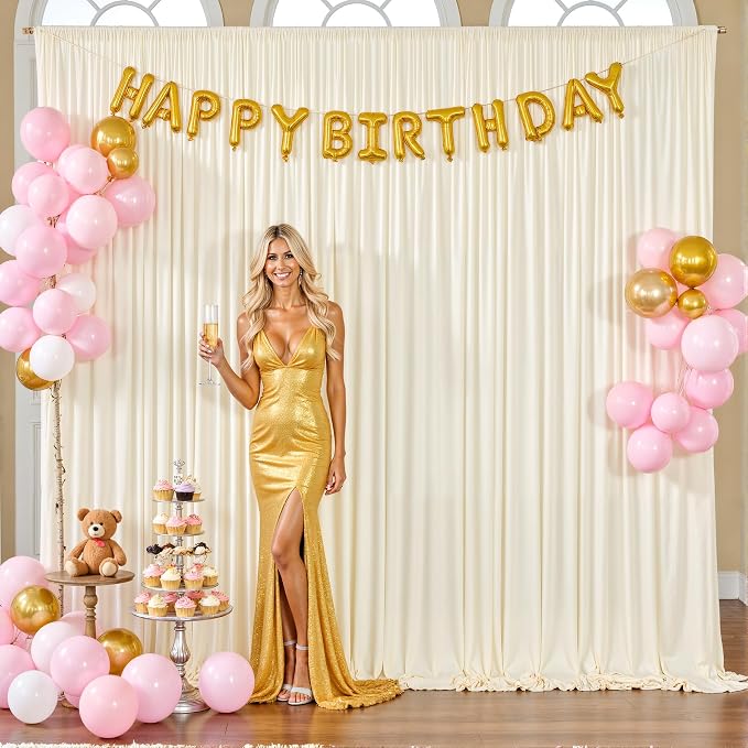 10ft x 10ft Champagne Backdrop Curtain for Baby Shower Wrinkle Free Backdrop Drapes Panels for Parties Wedding Bridal Shower Birthday Photo Photography Polyester Fabric Background Decoration - Image 8