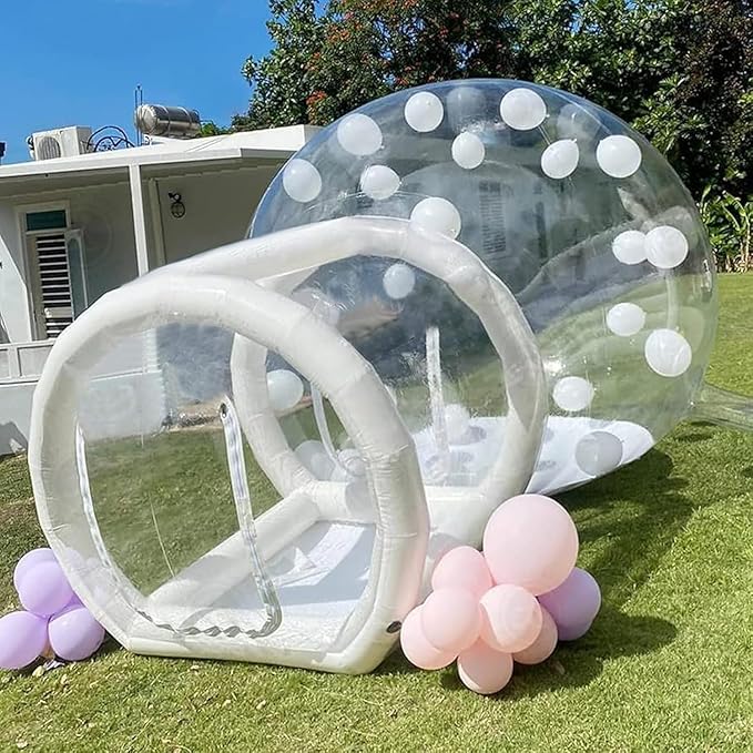 Inflatable Bubble House Tent – 10FT Clear PVC Bubble Dome with Air Pump & Blower, Commercial-Grade Weatherproof Bubble Tent for Garden, Parties, Parks (White)