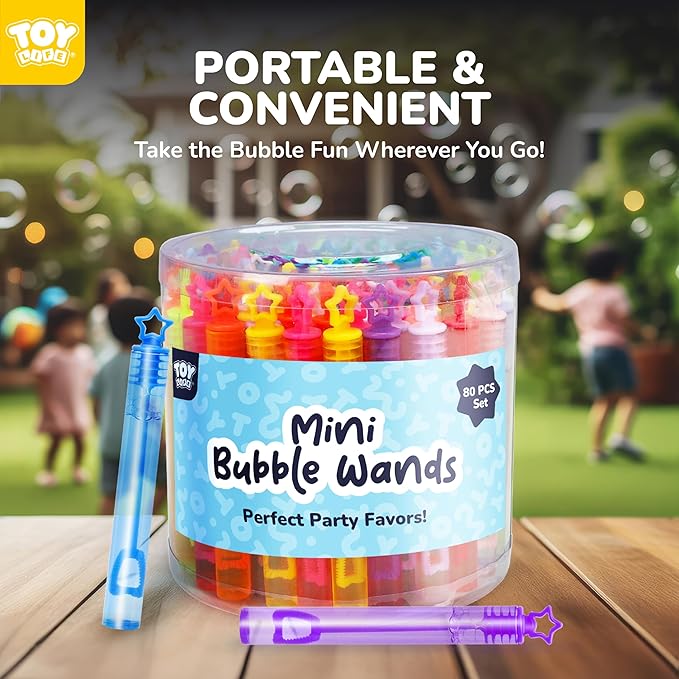 TOY Life 80 Pcs Neon Bubbles Party Favors For Kids, Mini Star Bubble Wand Bulk In Gift Box as Goody Bags Stuffer, Classroom Giveaways, Carnival Prizes Toy, Birthday Treats, Party Supplies For Toddlers