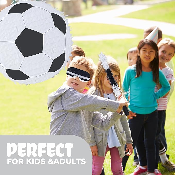 Pinata Bundle with a Blindfold and Bat (13"x13"x4"), Soccer Ball Pinata for Birthday Party Boys, Perfect for Birthday Party, Sport Theme Party, Decoration