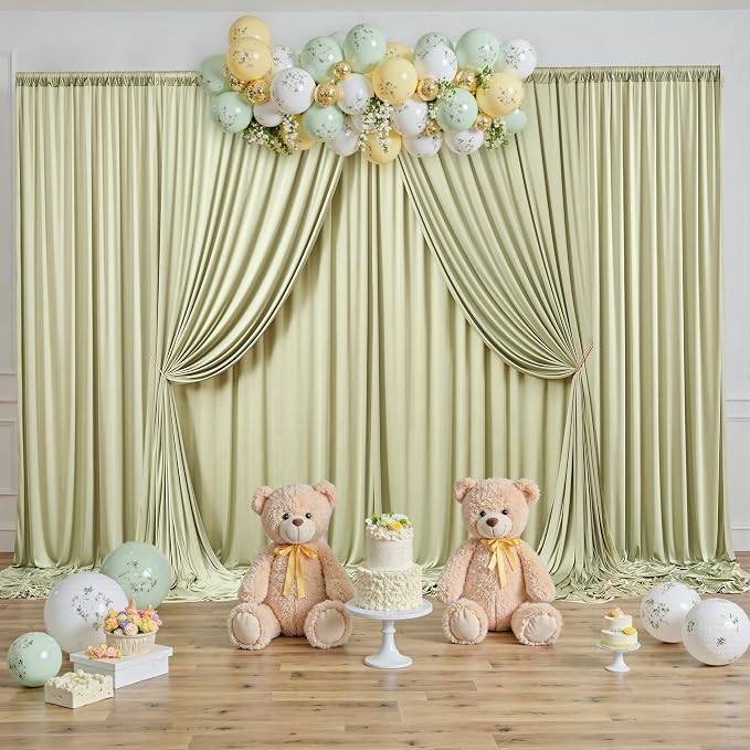 10 ft x 8 ft Wrinkle Free Light Green Backdrop Curtain for Parties, Light Green Polyester Photo Backdrop Drapes for Baby Shower Wedding Engagement Birthday Party Backdrop Stand,5ft x 8ft 2 Panels - Image 6