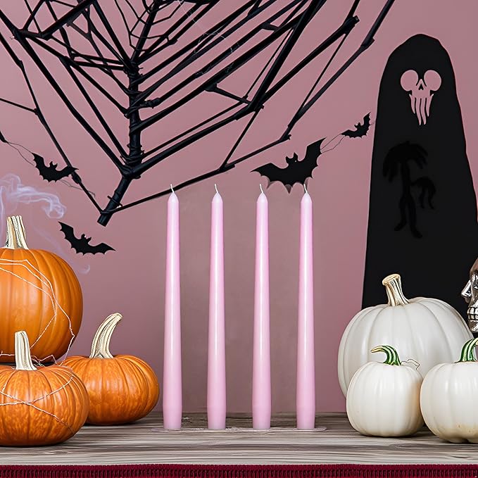 24 Pack Pink Taper Candles丨Taper Candles 10 Inch Dripless丨Unscented & Smokeless Candlesticks Bulk丨7-8 Hours Long Burning Tall Candles丨Ideal for Christmas Weddings Parties Dinner