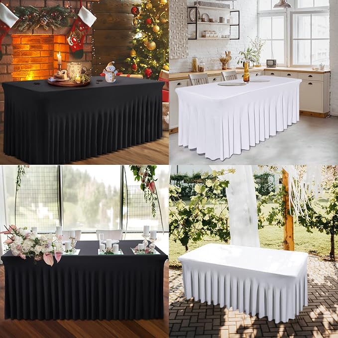 BDDC One-Piece Spandex Black Table Cloth Skirt for 8FT Rectangle Tables - Image 5