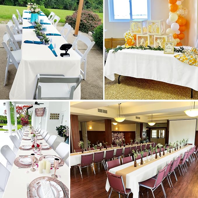 YMHPRIDE 6 Pack Tablecloth 60 x 102 inch Polyester, Ivory | For 6 Foot Rectangle Tables, Stain and Wrinkle Resistant, Washable Fabric, For Wedding, Party, Banquet - Image 8