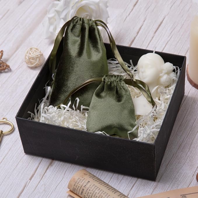 QIANF 12pcs Moss Green Velvet Drawstring Bags 3x4 inches Glossy Small Velvet Cloth Gift Bags Jewelry Pouches for Jewelry Storage Wedding Party Favor Christmas (Pack of 2) - Image 6