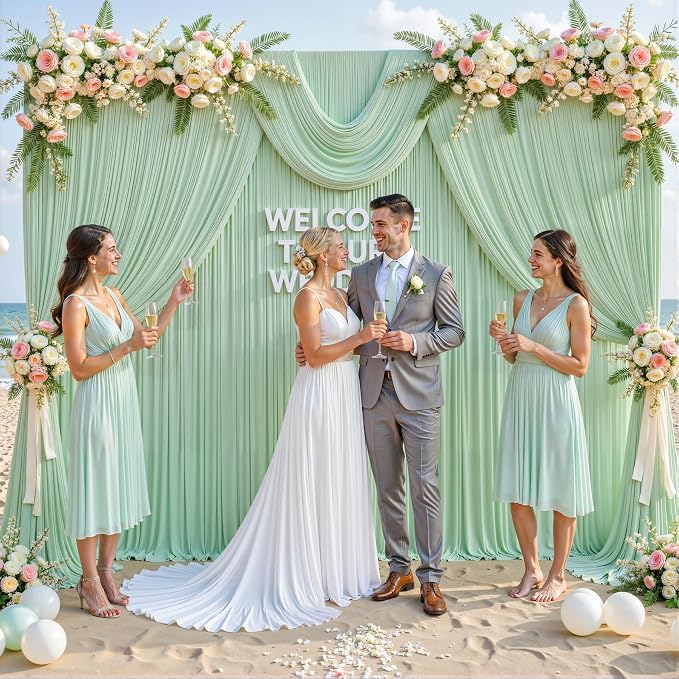 10ft x 10ft Sage Green Backdrop Curtain for Wedding Baby Shower Wrinkle Free Backdrop Drapes Panels for Parties Bridal Shower Birthday Photo Photography Polyester Fabric Background Decoration - Image 4