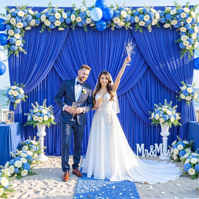 10ft x 10ft Royal Blue Backdrop Curtain for Parties Blue Wrinkle Free Backdrop Drapes Panels for Baby Shower Birthday Party Wedding Photo Photography Polyester Fabric Background Decoration - Image 3