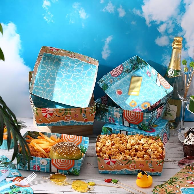 Ziliny 72 Pcs Summer Pool Beach Party Supplies 5 lb Paper Serving Food Tray | Pool Party Trays Supplies Summer Theme Decorations Paper Bowls Pool Tray Bowl for Birthday Party - Image 2