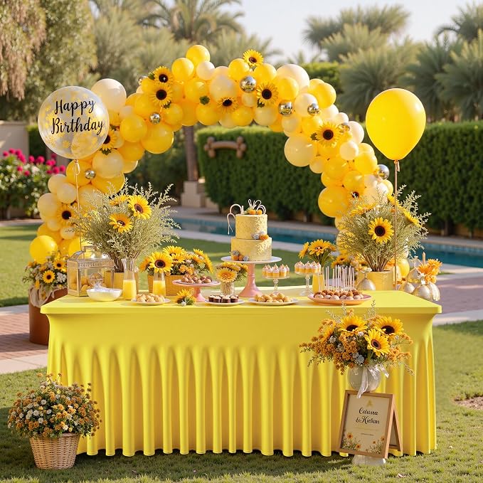 Leegleri 2 Pack Yellow Spandex Fitted Table Clothes for 6 Foot Rectangle Tables - Wrinkle Free, Perfect for Banquets, Weddings & Parties - Image 2