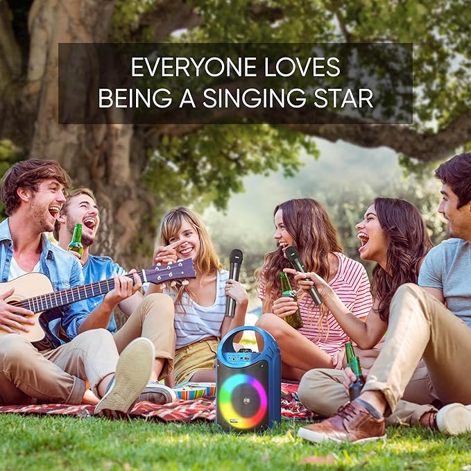 MASINGO Karaoke Machine for Kids and Adults with 2 Wireless Bluetooth Microphones, PA Portable Speaker with Colorful LED Lights, Supports TF Card/USB, AUX/MIC in, TWS for Home Party, Burletta C10 V2