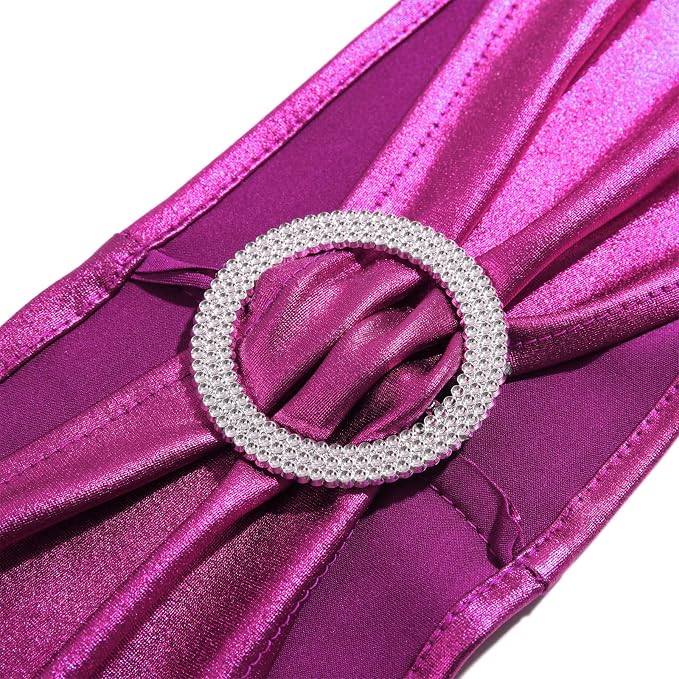 Dimatic 50 PCS Spandex Stretch Chair Sashes Bow Elastic Chair Cover Bands with Buckle Slider for Wedding, Banquet, Party, Hotel Event Decorations - Magenta - Image 2