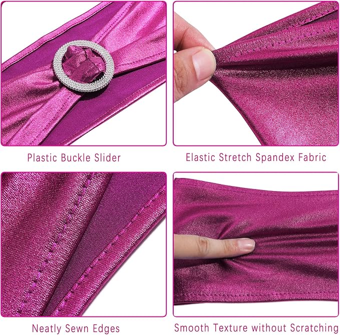 Dimatic 50 PCS Spandex Stretch Chair Sashes Bow Elastic Chair Cover Bands with Buckle Slider for Wedding, Banquet, Party, Hotel Event Decorations - Magenta - Image 4