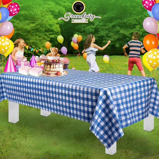 Grandipity Blue Gingham Checkered 72 Pack Premium Disposable Plastic Picnic Tablecloth 54 Inch. x 108 Inch. Decorative Rectangle Table Cover - Image 6