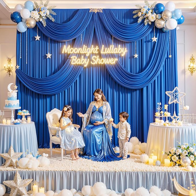 Outpain 20 ft x 8 ft Royal Blue Backdrop Curtain Panels, 4 Panels 5 ft x 8 ft Wrinkle Free Polyester Photography Backdrop Drapes, Wedding Party Home Decoration Supplies - Image 2