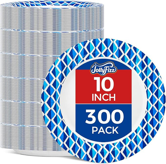 300 Pack Disposable Paper Plates 10 Inch Bulk | Soak-Proof, Cut Resistant & Heavy Duty Dinner Plates for BBQ, Picnic, Party, Catering & Daily Use by Unknown