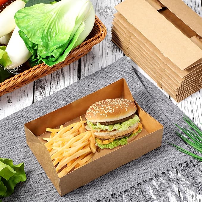 Chinco 300 Pieces Paperboard Kraft Food Trays 4 Corner Pop up Food Tray Disposable Foldable Cardboard Movie Night Snack Party Container Box for Holding Drink at Stadiums or Theaters (Brown) - Image 4