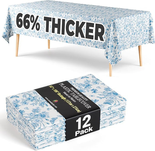 Exquisite 66% Thicker Floral Plastic Tablecloth Rectangle 54x108 Inch 12 Pack - Botanical Disposable Summer Table Cloth Tea Party Decorations - Greenery Table Cover Bridal Shower Wedding Spring by Exquisite