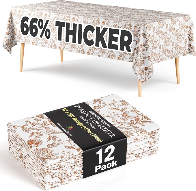 Exquisite 66% Thicker Floral Plastic Tablecloth Rectangle 54x108 Inch 12 Pack - Pomegranate Disposable Summer Table Cloth Tea Party Decorations - Fruit Print Table Cover Bridal Shower Wedding Fall by Exquisite