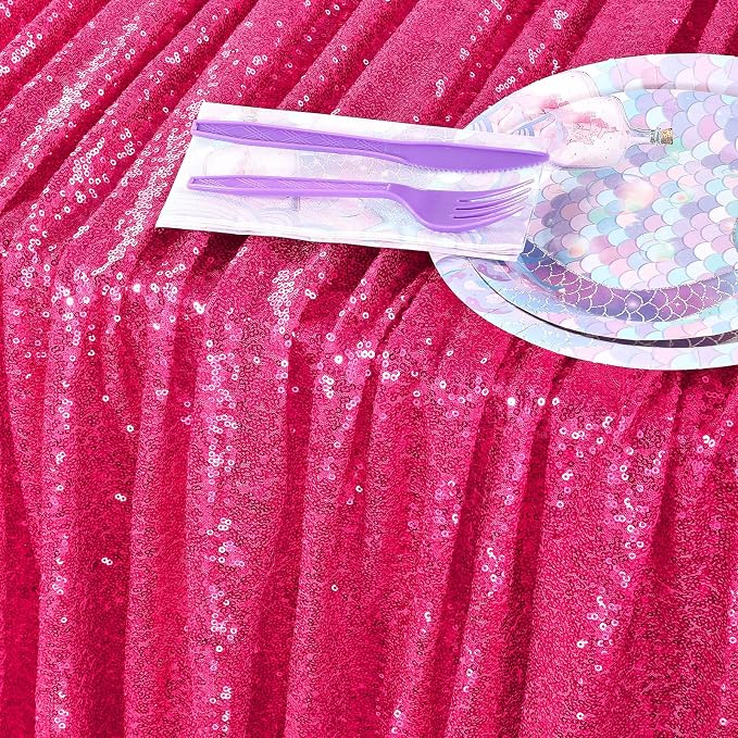 Rectangular Fuchsia Sequin Tablecloth 90x132 inch Sparkly Patio Table Cloth - Image 3