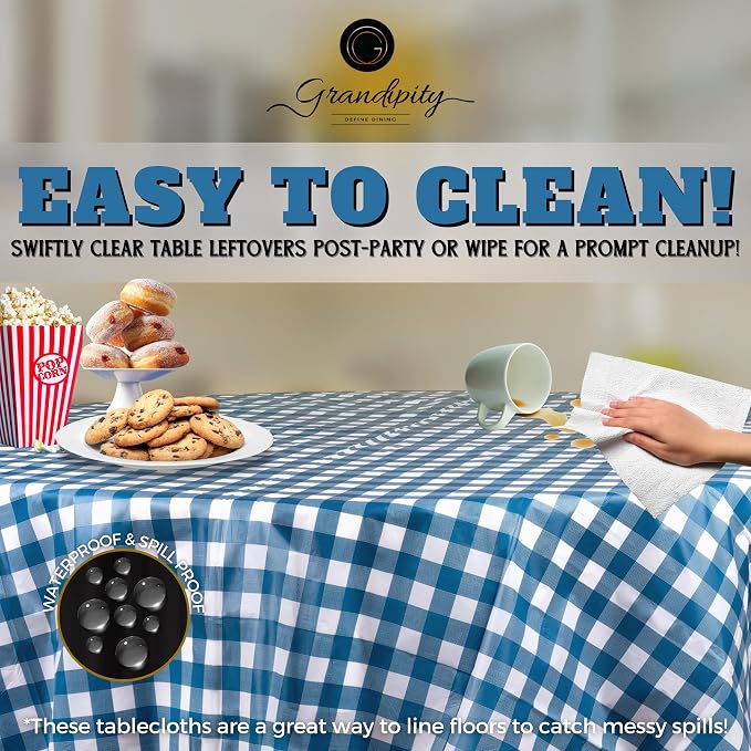 Grandipity Plastic Table Cloth Disposable 12 Pack 84" Round Gingham | Plastic table covers, durable disposable tablecloths, fade and tear-resistent table cover for party, event - Image 3