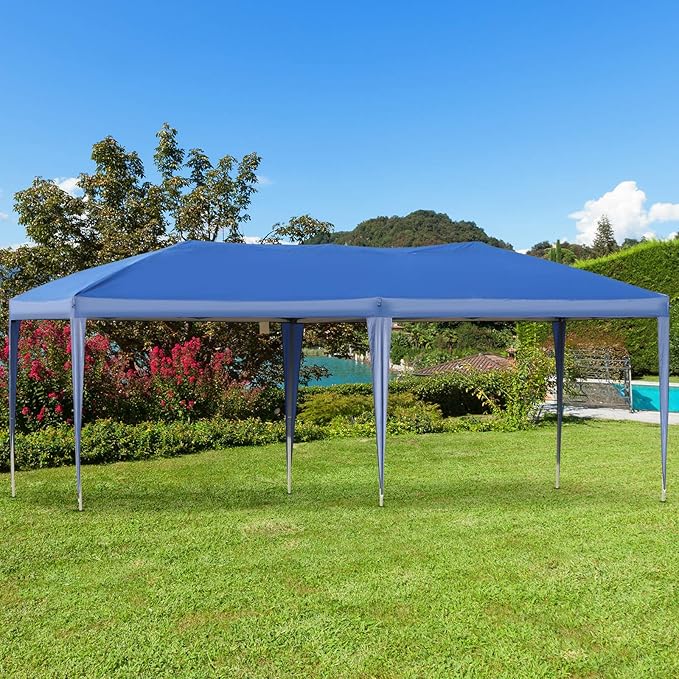 Outsunny 10' x 19.2' Pop Up Canopy Tent, Heavy Duty Tent for Parties, Outdoor Instant Gazebo Sun Shade Shelter with Carry Bag for Catering, Events, Wedding, Backyard BBQ, Blue