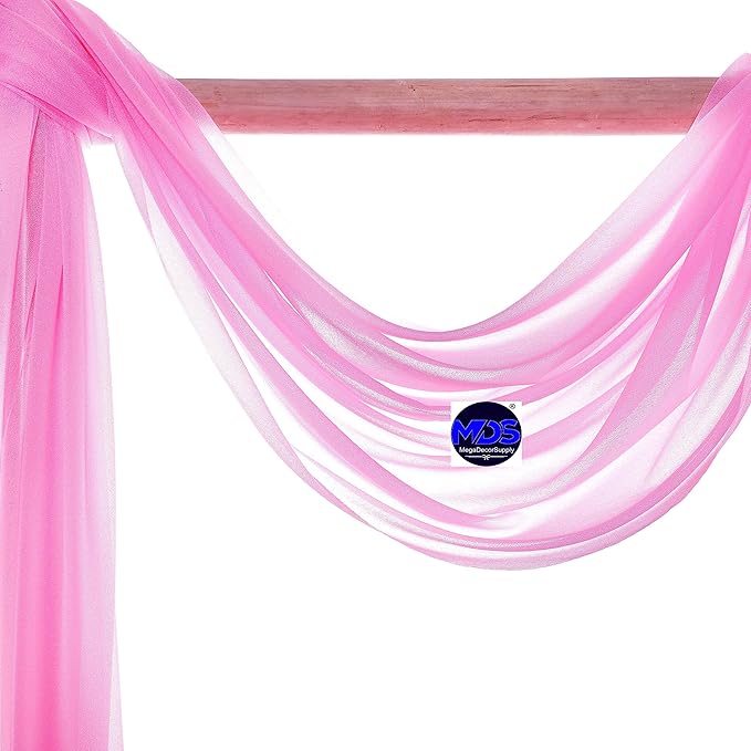 MDS Pack of 1 Wedding Arch Drape Panel (30" Width x 100ft Long) Sheer Chiffon Arbor Canopy Drapery Fabric for Wedding Ceremony Reception Decoration Party Ceiling Backdrop Curtains - Bubblegum Pink