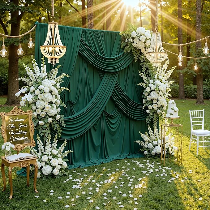 40ft x 10ft Wrinkle Free Hunter Green Backdrop Curtains for Parties, 8 Panels Polyester Green Photo Backdrop Drapes for Wedding Jungle Birthday Party Photography Background Stand - Image 7