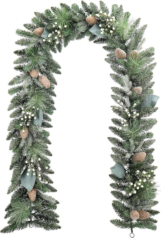 CG Hunter Flocked Pine Christmas Garland, 9 ft, Holiday Decor | Realistic indoor and outdoor holiday greenery; premium artificial Christmas decoration for mantels, doors and entryways by CGHunter