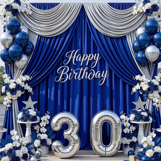 10x10ft Royal Blue Backdrop Curtains for Parties, 2 Panels 5x10ft Wrinkle-Free Polyester Background Curtains for Wedding, Birthday, Baby Shower,Graduation, Decorations - Image 3